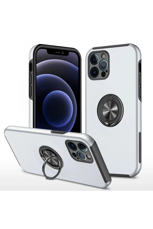 iPhone 12 Pro Kılıf Elit Yüzüklü Kapak - Gümüş-(5796)