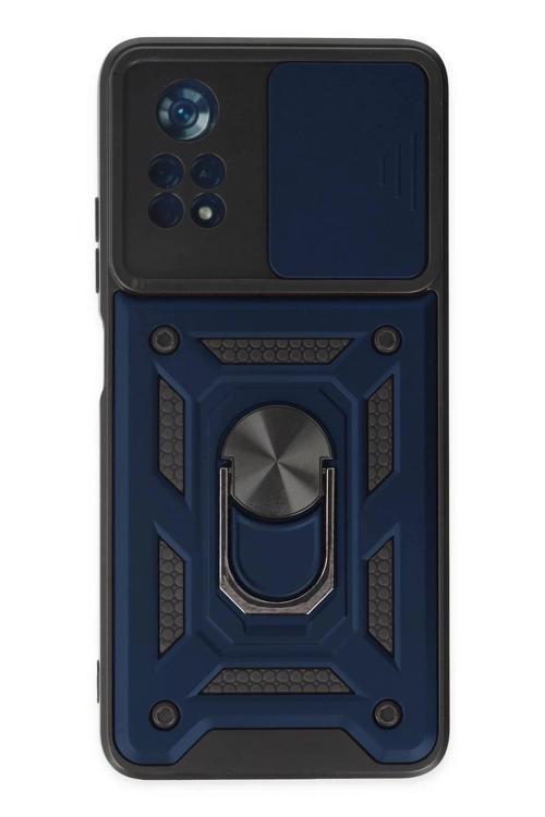 Xiaomi Poco X4 Pro 5G Kılıf Pars Lens Yüzüklü Silikon - Lacivert-(5796)