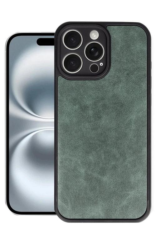 iPhone 16 Pro Kılıf Aras Deri Kapak - Koyu Yeşil-(5796)