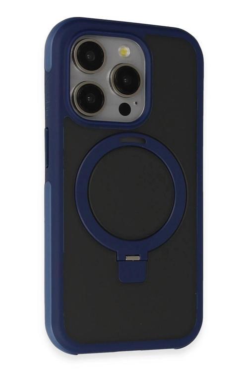 iPhone 15 Pro Max Zorda Airbag Magsafe Standlı Kapak - Lacivert-(5796)