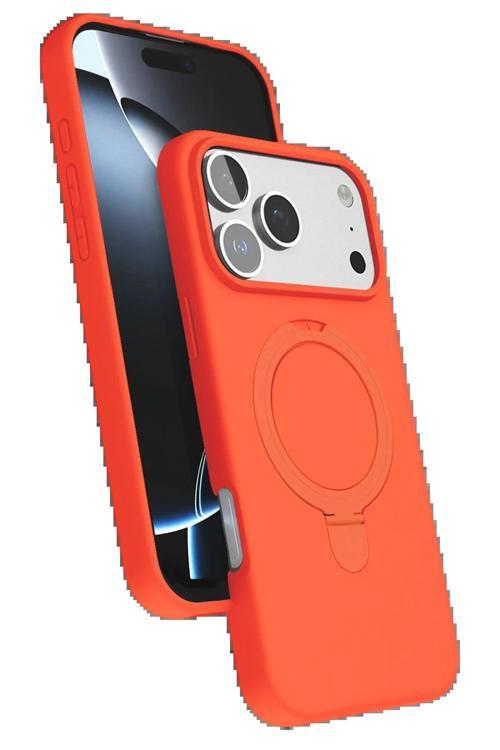 Apple iPhone 17 Pro Max Regal Magsafe Standlı Kapak - Turuncu-(5796)