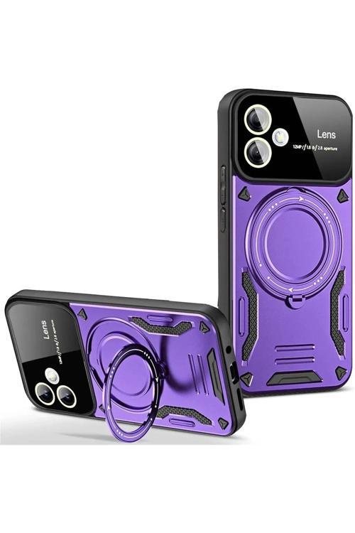 Samsung Galaxy A05 Kılıf Joy Lens Standlı Kapak - Mor-(5796)
