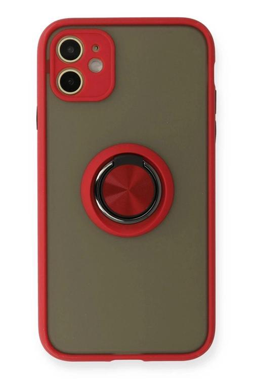iPhone 11 Kılıf Montreal Yüzüklü Silikon Kapak - Kırmızı-(5796)