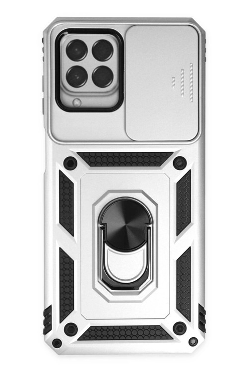 Samsung Galaxy M33 Kılıf Pars Lens Yüzüklü Silikon - Gümüş-(5796)