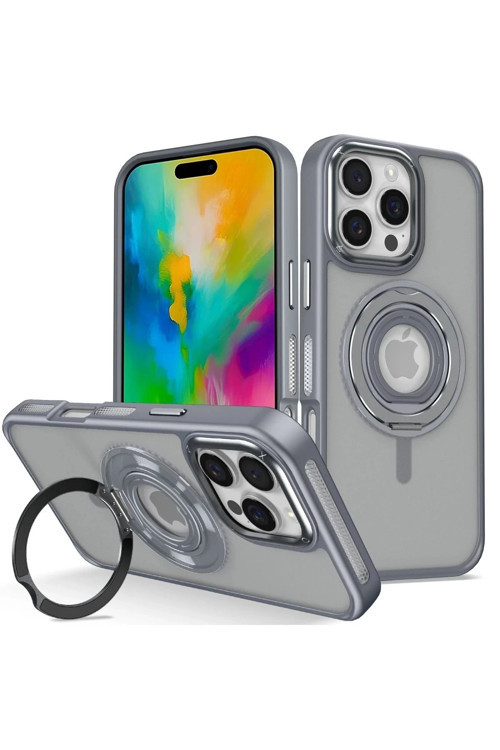 iPhone 16 Pro Banza Magsafe Standlı Kapak - Titan Gri-(5796)