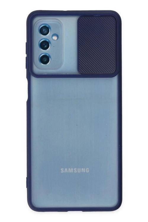 Samsung Galaxy M52 5G Kılıf Palm Buzlu Kamera Sürgülü Silikon - Lacivert-(5796)