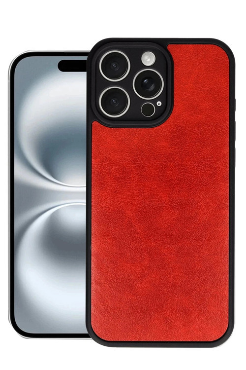 iPhone 16 Pro Max Kılıf Aras Deri Kapak - Kırmızı-(5796)