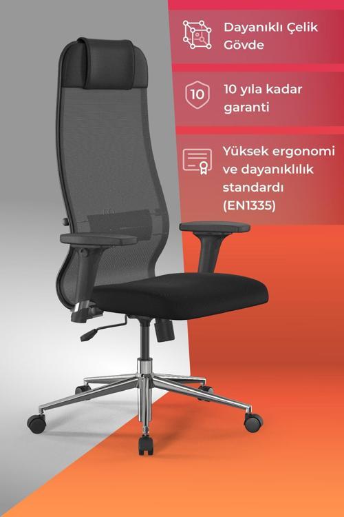 Ergolife Sit 10 Ofis Koltuğu | Ayarlanabilir Kolçaklı, Fileli Ayarlanabilir, Siyah, Bilgisayar Sandalyesi -13E.D.1.2A2
