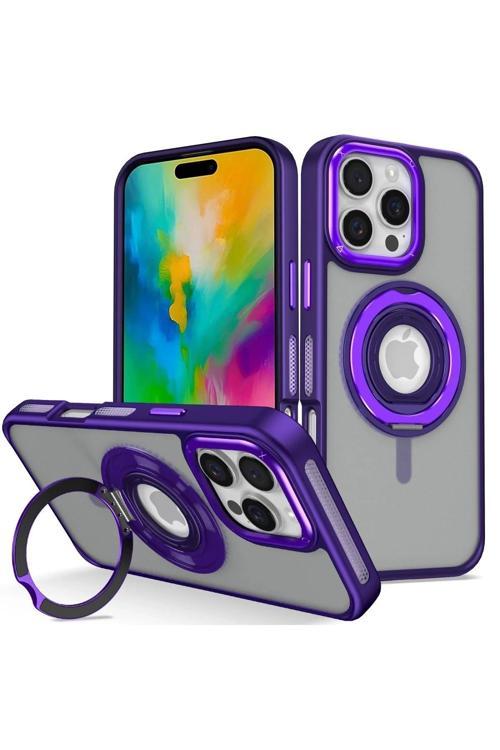 iPhone 16 Pro Banza Magsafe Standlı Kapak - Derin Mor-(5796)