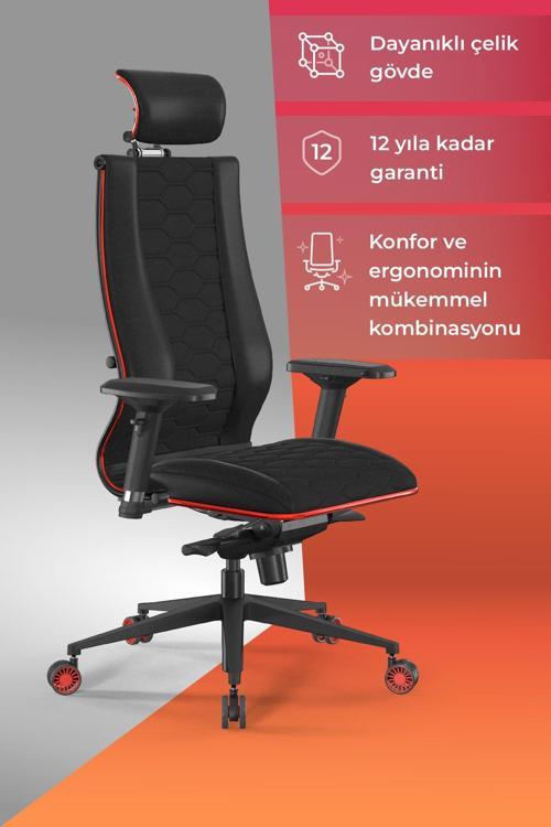 Samurai Red Ergonomik Fileli ve Deri Oyuncu / Ofis Koltuğu - 2E2.3.7.F