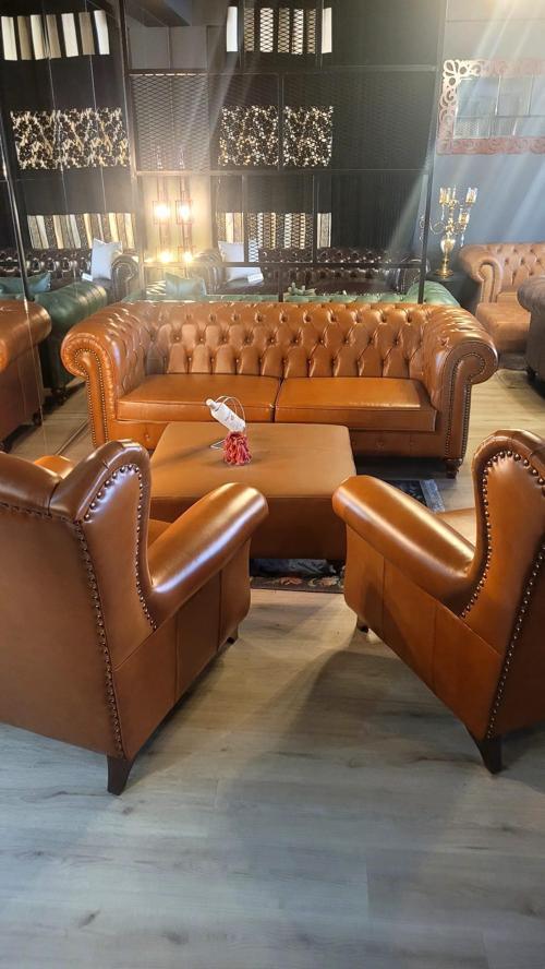HAKİKİ DERİ PREMİUM HAMPTON CHESTERFİELD TAKIMI (