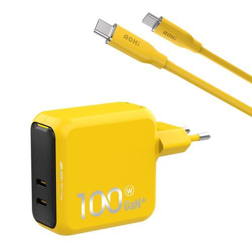 Magcube 100W 2 Portlu Şarj Adaptörü, 140W 1m PD 3.1 480Mbps Süper Hızlı Şarj/Data Kablosu Seti