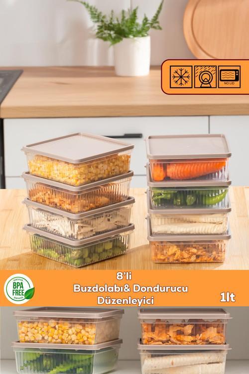 5307 8li Buzdolabı ve Difriz Düzenleyici Saklama Kabı Seti - BPA İçermez, Mikrodalga Uyumlu, Kapaklı, Gıda Saklama Kabı, Kapicino, 1 Lt