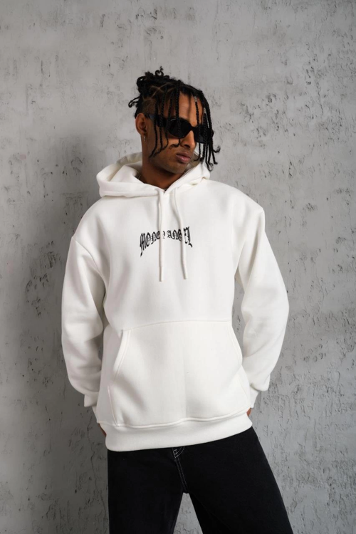 VF-Kordon İpli Baskılı Kapüşonlu Sweatshirt - Beyaz -