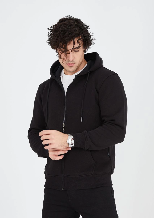 VF-Tam Fermuarlı Kapşonlu SweatShirt - Siyah -