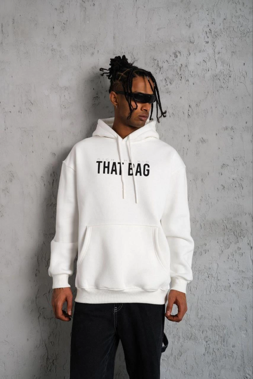 VF-Kanguru Cep Baskılı Kapüşonlu Sweatshirt - Beyaz -