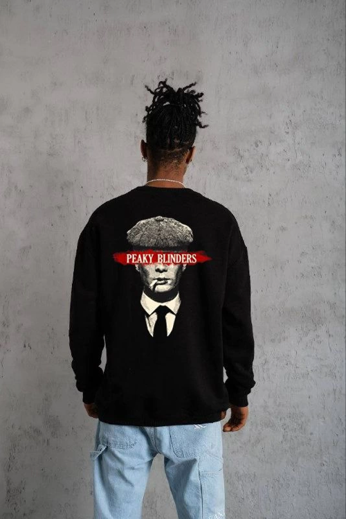 VF-Bisiklet Yaka Baskılı Oversize Sweatshirt - Siyah -