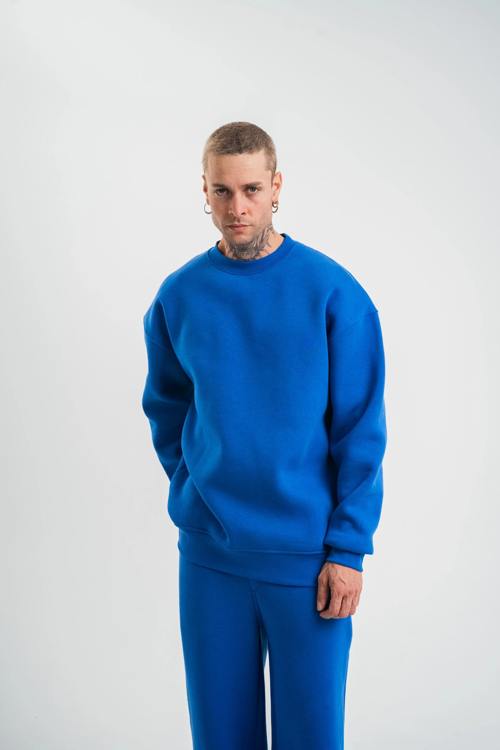 VF-Uzun Kol Bisiklet Yaka Basic SweatShirt - Mavi -