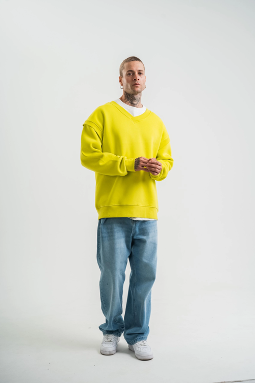 VF-Geniş V yaka Kol Ribana Detaylı SweatShirt - Sarı -