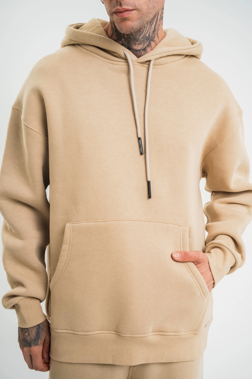 VF-Double Oversize Kapşonlu Basic SweatShirt - Bej -