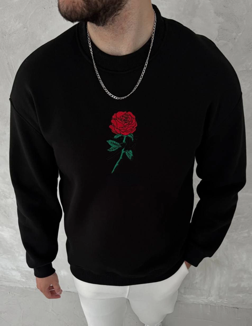 VF-Bisiklet Yaka Ön Ve Arka Baskılı SweatShirt - Siyah -