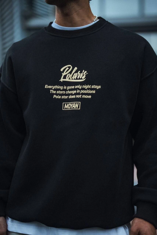 VF-Kışlık Bisiklet Yaka Ön Ve Arka Baskılı SweatShirt - Siyah -