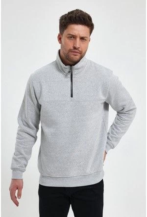 VF-Oversize Yarım Farmuarlı Yakalı Basic SweatShirt - Gri -