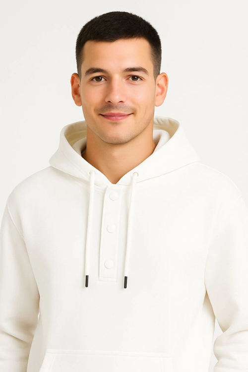 VF-Ovarsize Kapüşonlu sweatshirt Kanguru Çepli Cıtcıtlı 3 iplik Şardonlu Hoodie - Beyaz -
