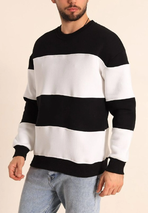 VF-Parçalı Bisiklet Yaka Baskılı SweatShirt - Siyah -