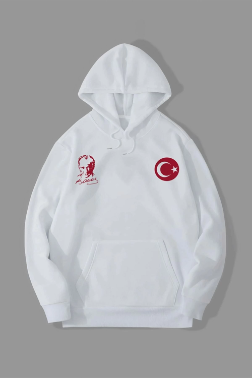 VF-10 Kasıma Özel Üç İplik Kapüşonlu Baskılı SweatShirt - Beyaz -