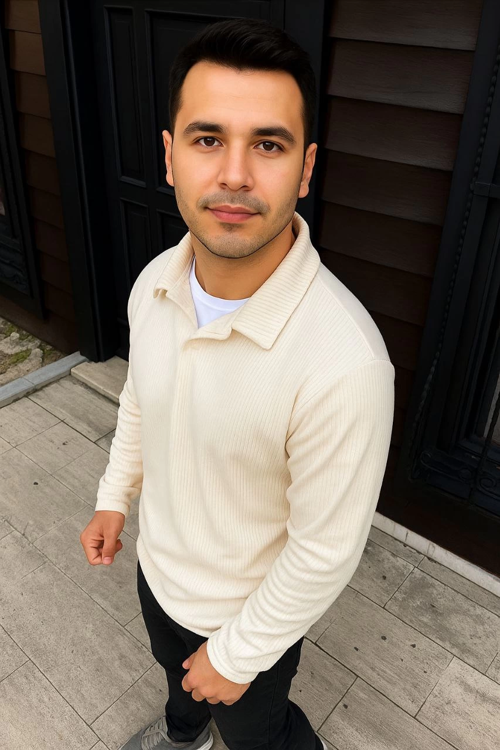 VF-Fitilli Polar Sweatshirt – Düğmesiz Polo Yaka, Oversize Rahat Kalıp, Kalın Polar Kumaş, Kışlık ve Baharlık Şık Günlük Üst - Beyaz