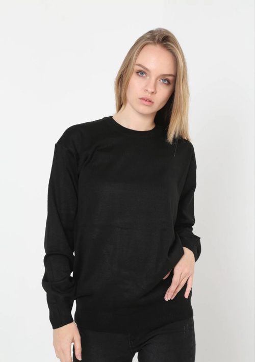 VF-Uzun Kol Biskilet Yaka Dokuma Triko - Siyah -