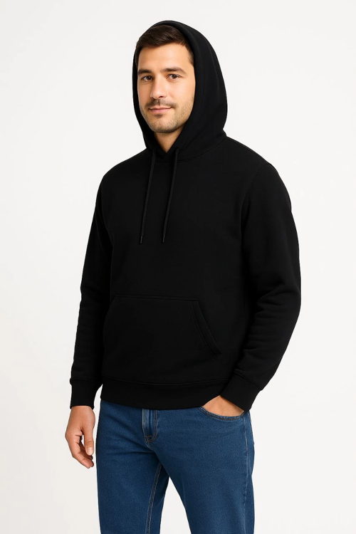 VF-Üç İplik Kapüşonlu Kanguru Cepli SweatShirt hoodie - Siyah -