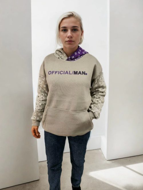 VF-Baskılı Kapüşonlu Sweatshirt - Gri -