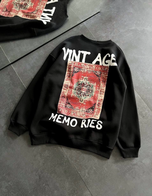 VF-Bisiklet Yaka Üç İplik Baskılı Oversize SweatShirt - Siyah -