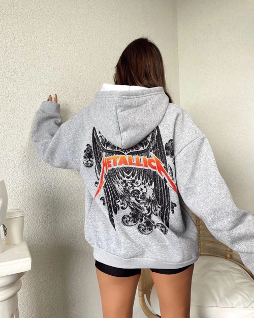 VF-Baskılı Kapüşonlu Sweat - Gri -