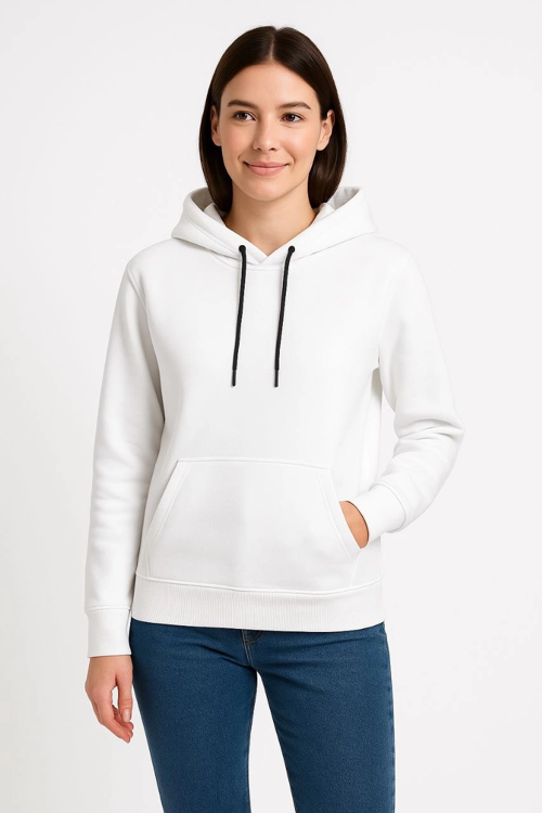 VF-Üç İplik Kapüşonlu Kanguru Çepli SweatShirt hoodie - Beyaz -