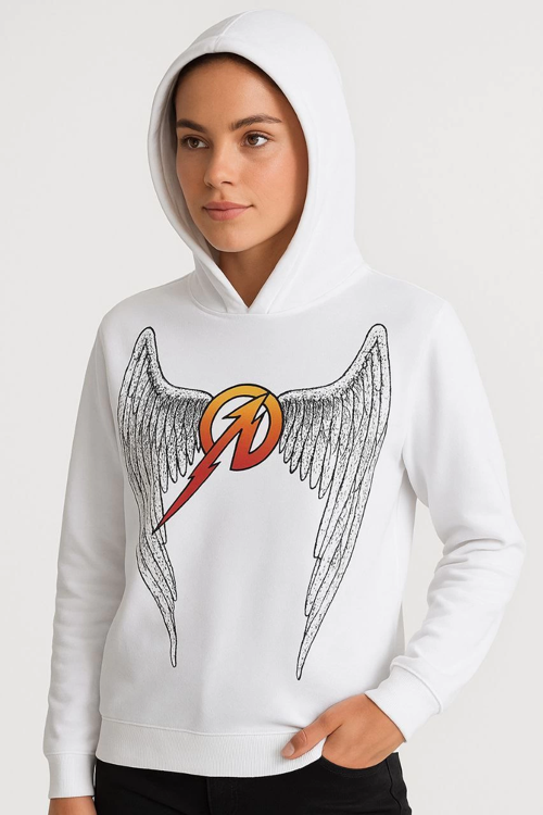 VF-Metallica İki İplik Kapüşonlu Ön ve Arka Baskılı hoodie - Beyaz -
