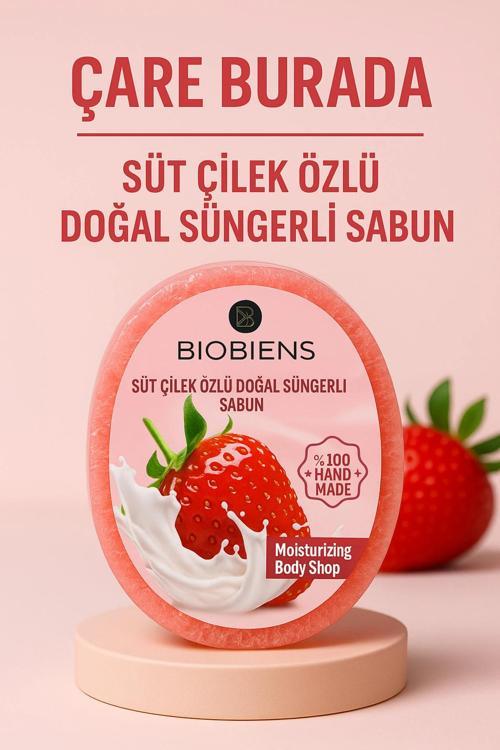 Biobiens - Süt & Çilek Özlü Doğal Süngerli Sabun 135 gr