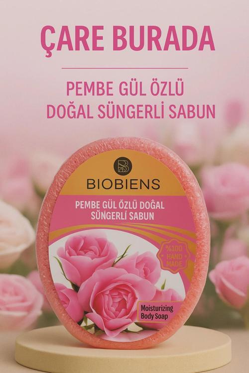 Biobiens - Pembe Gül Özlü Doğal Süngerli Sabun 135 gr
