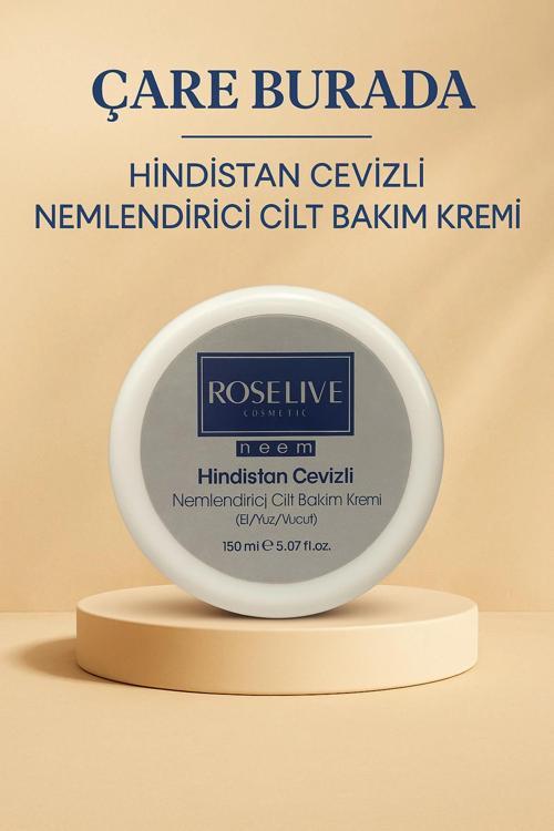 Roselive - Hindistan Cevizli Nemlendirici Cilt Bakım Kremi 150 Ml ( El & Yüz & Vücut)