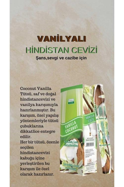 Vanilyalı Hindistan Cevizi ( Şans, Sevgi ve Cazibe ) Tütsüsü 20 Çubuk