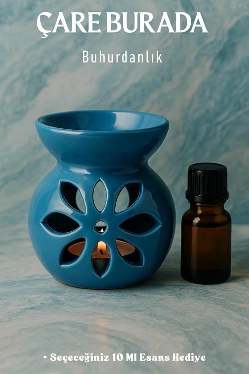Mavi Renk Buhurdanlık (Seçeneğiniz 10 Ml Esans Hediye)