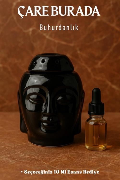 Siyah Parlak Buda Buhurdanlık (Seçeneğiniz 10 Ml Esans Hediye)