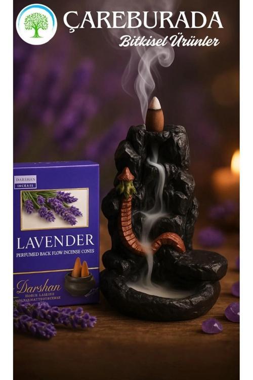 Darshan Lavanta Geri Akış Tütsüsü + Seramik Kayalık Şelale Tütsülük