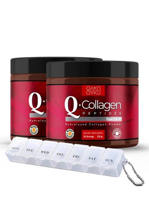 Q-Collagen / Collagen / Kolajen / Tip 1-2-3 Vitamin C (238Gr Toz) 2 Kutu / Ilaç Kutusu Hediye