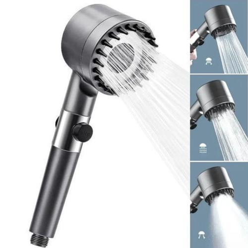 ® 3 Kademeli Turbo Basınçlı Masaj Başlıklı Silikon Fırçalı Duş Başlığı – Yüksek Basınçlı Su Ta