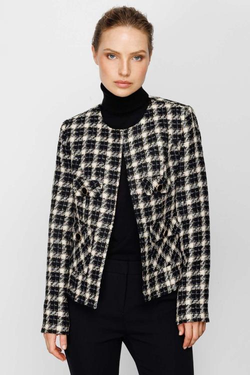 Minimalist Kareli Uzun Kol Kadın Ceket - Şık ve Zarif