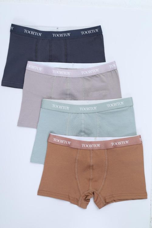 Toontoy Erkek Çocuk Kemer Yazılı Düz Baskılı 4lü Paket Boxer 