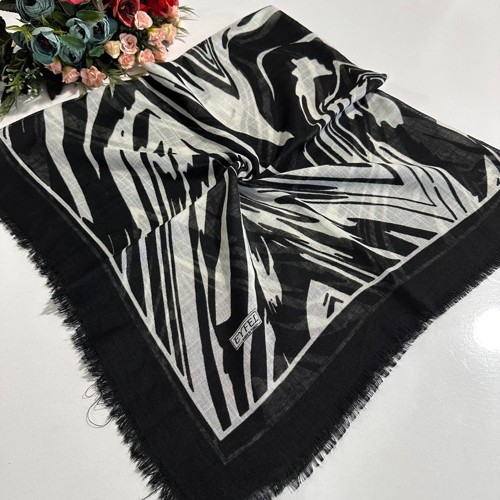 Flamlı Pamuklu Eşarp Siyah Beyaz PFE1802